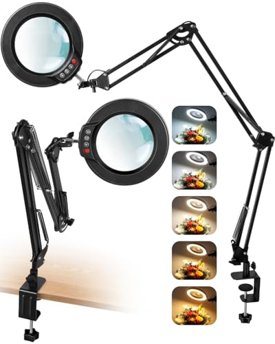 12X Magnifying Glass with Light and Clamp, Extra Long 3 Section Swing Arm - color: Black, size: 12X 36inch Clamp