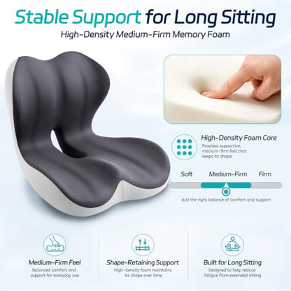 Seat Cushion & Back Support for Tailbone and Lower Back Relief - color: Gray/White