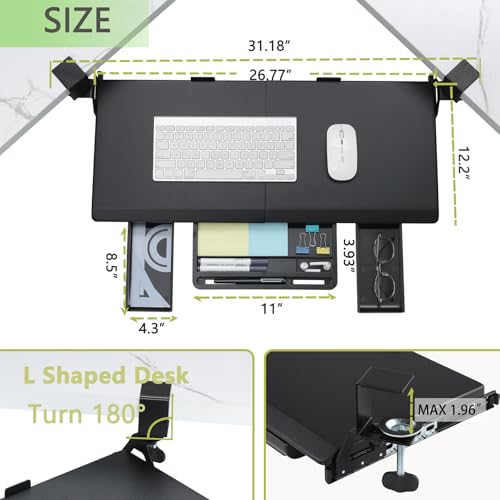 ETHU Corner Keyboard Tray Under Desk with Metal Rail, 26.8x11.8", Black - color: Black
