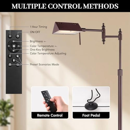 Bairth Oil-Rubbed Bronze Reading Floor Lamp,Dimmable Pharmacy Standing Lamp | 3 Color Temperature, Dimmable, 17W LED, Height Adjustable, 360°Swing Arm, for Living Room, Bedroom, Office, Craft & Sewing - color: Oil-Rubbed Bronze
