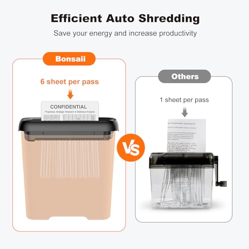 Bonsaii 6-Sheet Small Strip Cut Paper Shredder for Home,Without Basket | Extendable Arm Design, Overheat Protection, 3.4 Gal Wastebasket, Small Shredder for Home Office Use, S123-B - color: Black
