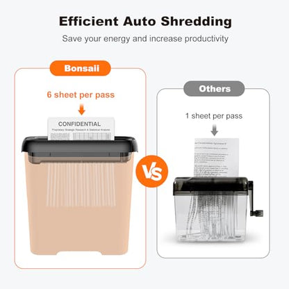 Bonsaii 6-Sheet Small Strip Cut Paper Shredder for Home,Without Basket | Extendable Arm Design, Overheat Protection, 3.4 Gal Wastebasket, Small Shredder for Home Office Use, S123-B - color: Black