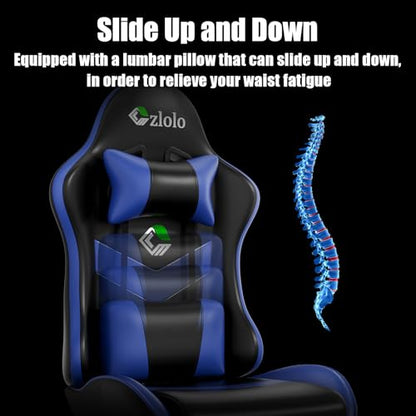 Czlolo Gaming Chair with Footrest Racing Style Lumbar Support Massager Video Game Chair with Metal Legs, High Back Gamer Chair with Headrest, 360° Swivel Office Computer Desk Chair, Navy Blue - color: Navy Blue