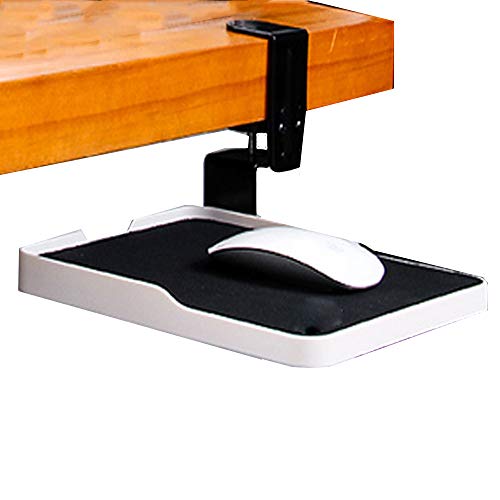 FUZADEL Ergonomic Mouse Tray Desk Attachment Mouse Platform Slide Out Extension Clamp On Wrist Rest Pad Under Desk Shelf (Black)