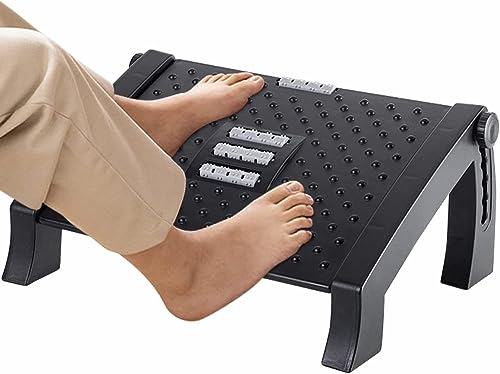 Foot Rest, Adjustable Height Foot Rest for Under Desk at Work for Office | Ergonomic Foot Stool Under Desk for Office, Under Desk Footrest with Large Roller Massage, Foot Stool for Pressure Relief