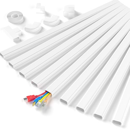 Delamu Cord Hider, 142in Cable Hider, Cord Covers for 3-4 Wires on Wall, Wire Covers for Cords, Wire Hiders for TV on Wall, Easier Setup Cable Cover Cable Management, W1.18 H0.63in, White - color: White, size: 142in L x 1.18in W x 0.63in H