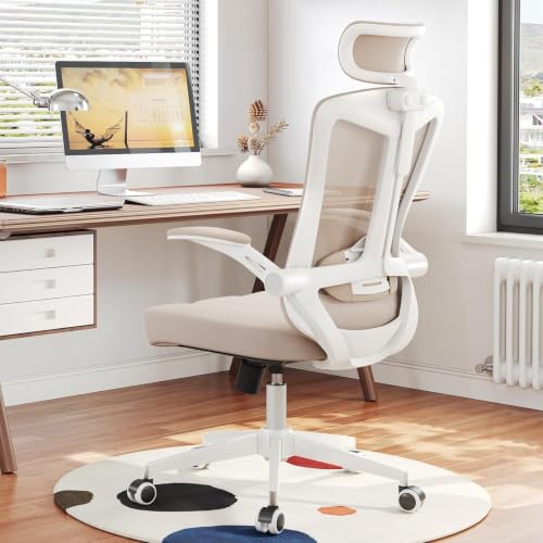 Ergonomic Office Desk Chair High Back Mesh Computer Chair Adjustable Chair | 360° Swivel Adjustable Lumbar Support & Flip-Up Armrests capacity 300 lbs capacity - color: 07khaki