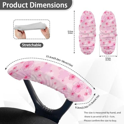 Office Chair Arm Covers Set of 2 - Cherry Blossom Printed Armrest Covers With Elastic Band, Stretchy Washable for Computer Chairs - color: Cherry Blossom - Pink