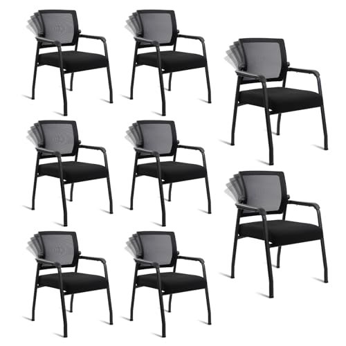 Desk Chair No Wheels with Adjustable Mesh Backrest, Arm Chair with Ergonomic Lumbar Support and Thickened Seats Cushion, Waiting Room Chairs for Office School Church Guest Reception, 8PACK - color: Adjustable Back, size: 8 Pack