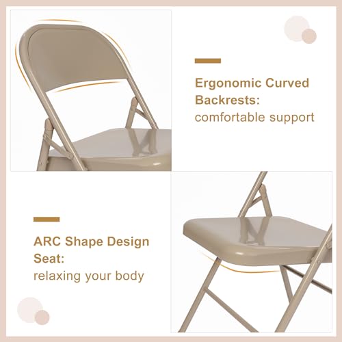 VECELO Metal Folding Chairs 4 Pack, Double Hinged Steel Frame Easy Foldable&Stackable for Office Kitchen Dinning Wedding Patio and Garden - color: Beige