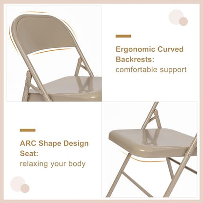 VECELO Metal Folding Chairs 4 Pack, Double Hinged Steel Frame Easy Foldable&Stackable for Office Kitchen Dinning Wedding Patio and Garden - color: Beige