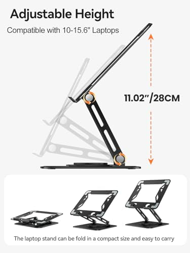 tounee Laptop Stand for Desk, Adjustable Computer Stand Holder with 360° Rotating Base, Ergonomic Laptop Riser Compatible with MacBook Pro Air, All Laptops 10-15.6"-Black - color: Black