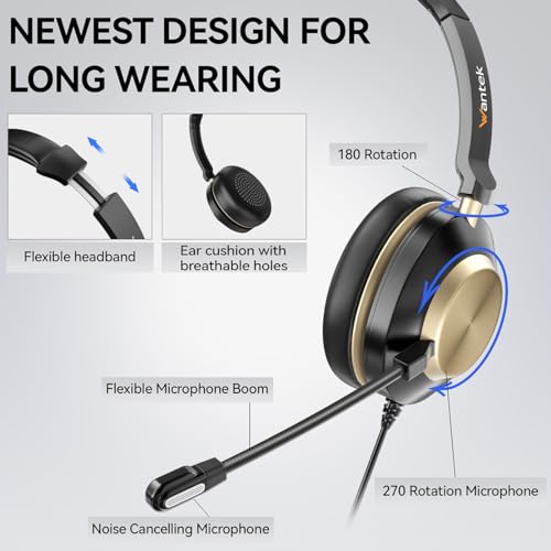 Wantek USB Computer Headset with Clear Chat Microphone, Lightweight On Ear Wired Headset for MS Teams,Skype,Webinars,Call Center and More