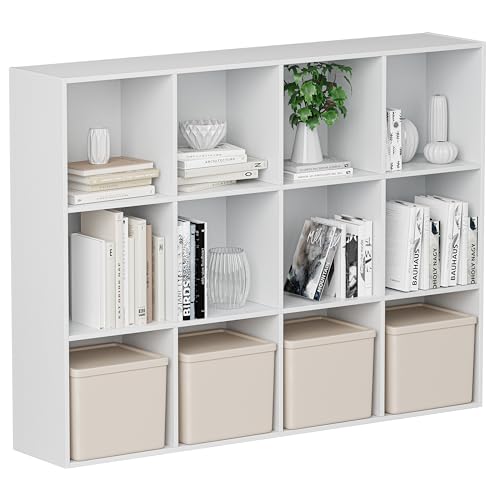 VDNEND Wooden Cube Storage Organizer with Closed Back Panel, 11in Cube Shelf Opening, Bookshelf, Display Shelf,Closet Cabinet for Home and Office (Embossed White, 12-Cube 35.98L*9.45W*47.72H) - color: Embossed White, size: 12-Cube 47.72L*9.45W*35.98H