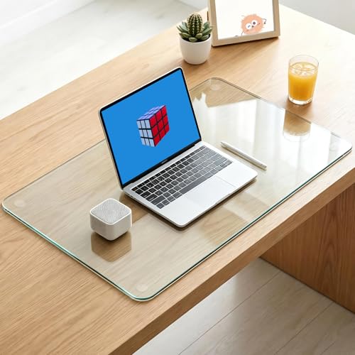 Tempered Glass Desk Pad 32" x 20" - Clear Non-Slip Office Desk Mat for Keyboard & Monitor, Easy to Clean Glass Writing Pad for Home & Work - size: 20" x 32"