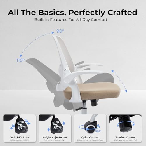 amseatec Mesh Office Chair, Ergonomic Home Office Chair with Flip-Up Arms - color: Beige, size: Oversized