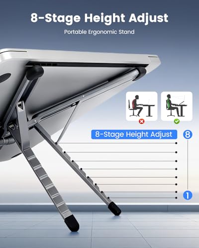 LENTION Laptop Stand, Magnetic Foldable 8-Level Adjustable MagSafe Riser