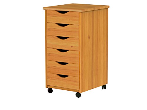 Jela-USA Solid Pine Wood 6 Drawer Rolling Cart, Honey Pine - color: Medium Wood, style: 6 Drawer