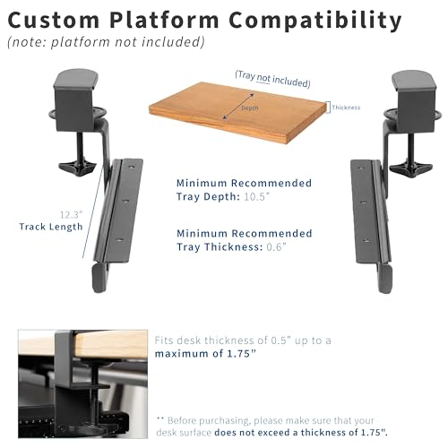 VIVO Clamp and 12 inch Rail Set for DIY Custom Wooden Keyboard Trays (Rail Set Only - Tray Not Included), Pull Out Slider Track with C-clamp Mount System, Black, MOUNT-RAIL02 - color: Black