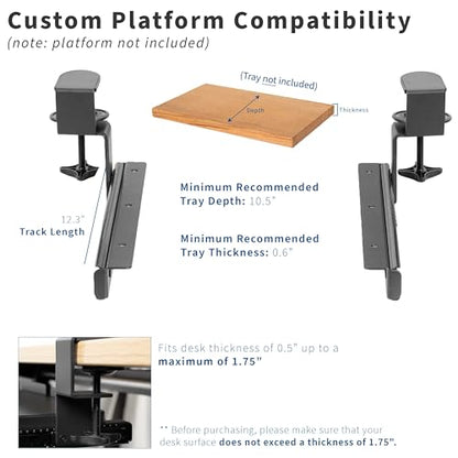 VIVO Clamp and 12 inch Rail Set for DIY Custom Wooden Keyboard Trays (Rail Set Only - Tray Not Included), Pull Out Slider Track with C-clamp Mount System, Black, MOUNT-RAIL02 - color: Black