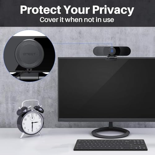 EMEET C980 PRO 3-in-1 1080P Webcam with Microphone and Speaker, 60°-98° FOV | Wide Angle Webcam w/ 4 Noise Cancel Mics 2 Speakers, Auto Low Light Correction W/Cover USB Camera for Online Conference/Class - style: 1080P with 4Mics 2Speakers