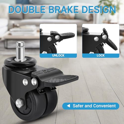 Nefish Office Chair Caster Wheels with Brake, 11mm, 2 Inch Heavy Duty Rubber Office Chair Wheel Replacement, Support 750lbs(Set of 5), Quiet Desk Chair Rollers, Safe for All Floors, Universal Fit - size: 11mm（With Brake）