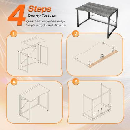 Huuger Folding Desk for Small Spaces, 31.5 Inch Foldable Computer Table - color: Grey, size: 18.9"D X 31.5"W