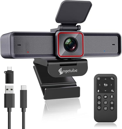 Angetube 4K AI Webcam for PC, 100°Wide Angle & Remote Control 4K Web Camera