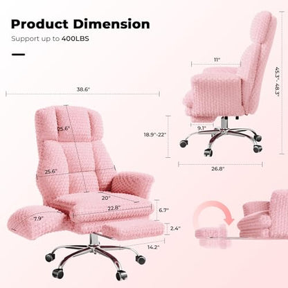 Big and Tall Office Chair, Flip Armrests for Pets & Cross Legged Sitting | Executive Ergonomic Computer Gaming Chair with Foot Rest, Rose Velvet Pink Wide Seat Reclining Desk Chair - color: Pink Rose Velvet