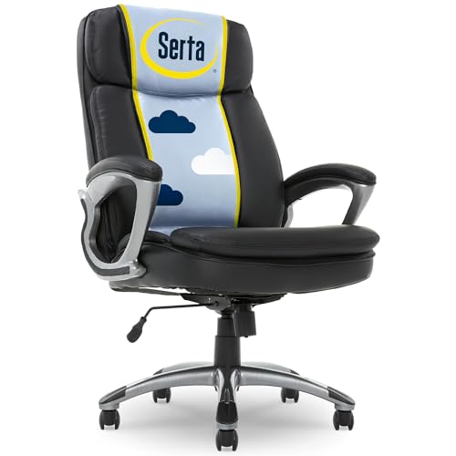 Serta Ergonomic Big and Tall Executive Office Chair Lumbar Support, Leather | Fairbanks, Gaming Chair with Headrest, 350lb Capacity, Padded Arms, Semi-Plush Seat Cushion, Adjustable Height & Tilt, Black - color: Black, size: 350 lbs