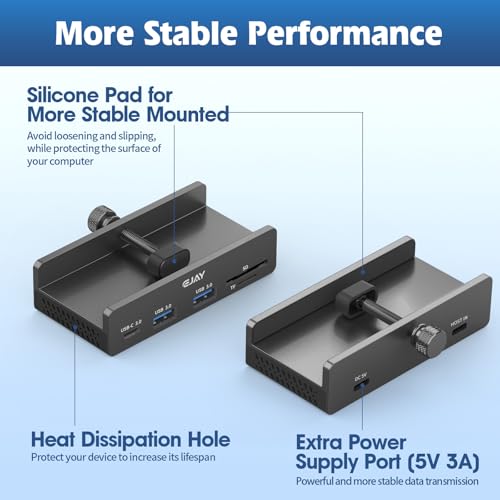 EJAY Clamp USB Hub 5-in-1 USB C Hub 4.92ft Cable for iMac & PC - color: Black