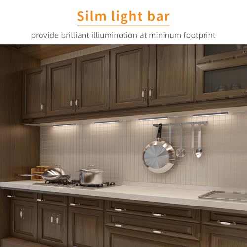 LUMILAND 3 Pcs 12-inch Led Under Cabinet Lighting Plug-in with Hand Wave, Dimmable 6000K Cold White Under Counter Lights Linkable with Memory Function for Kitchen - size: 3 Pack