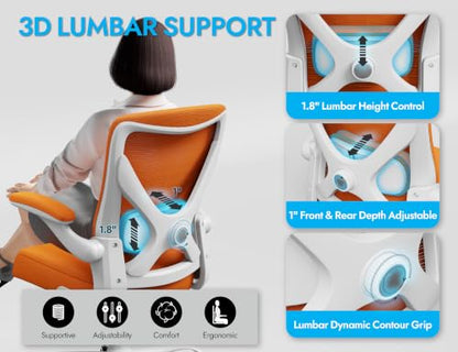 Ergalithic Office Chair: Mesh Ergonomic Desk Chair with 3D Lumbar & Swivel - color: Orange, size: Pack of 1