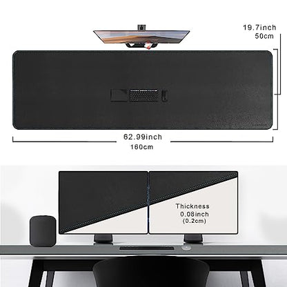 CENNBIE Leather Desk Mat Large, 63" x 19.6" Desk Pad Protector(Black) - color: Black, size: 19.6" x 63"