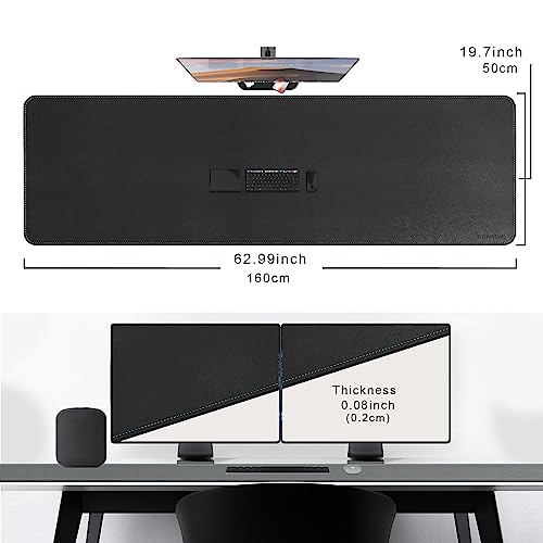 CENNBIE Leather Desk Mat Large, 63" x 19.6" Desk Pad Protector(Black) - color: Black, size: 19.6" x 63"