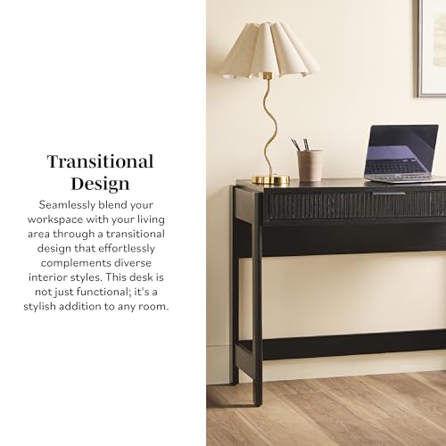 Walker Edison Transitional Office Design, Reeded Drawer Front Detail, Writing Desk with Drawer, Spacious Desktop, Complementary in Living Spaces, 38 Inch, Black - color: Black