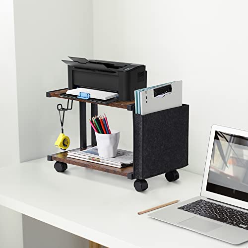 Printer Stand with Storage Bag Under Desk Printer Table on Wheels 2 Tier Small Desktop Rolling Stand Shelf for Fax Machine Scanner Files (Brown) - color: Brown