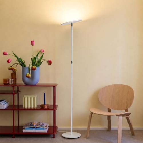 Brightech Sky Flux Dimmable LED Floor Lamp – Super Bright Floor Lamp with 3 Light Modes for Living Room, Office – Torchiere Standing Touch-Lamp, Tall Torch Lamp for Bedroom & Reading - White - color: White