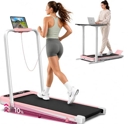 Cardirun Walking Pad with Incline and Stable Handle Bar, Foldable Treadmill | 350+ lbs Capacity, 3.0HP Quiet Under Desk Treadmills for Home, Portable Treadmill with APP, Remote Control and LED Display - color: PINK