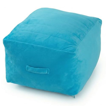 MeMoreCool Square Stuffed Pouf Ottoman Foot Rest, Floor Pouf Foot Stool with Foam Chunk Filling, Soft Stuffed Ottoman Footrest for Living Room, Blue - color: Striped Blue