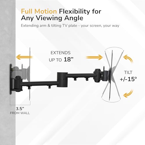 Mount-It! Full Motion TV Wall Mount Bracket for 13-42” Screens – 18" Articulating Arm, Quick Release Plate, Tilt Swivel Rotate, Anti-Theft Lock, Single Stud Install, Supports 44 lbs, VESA 75–200
