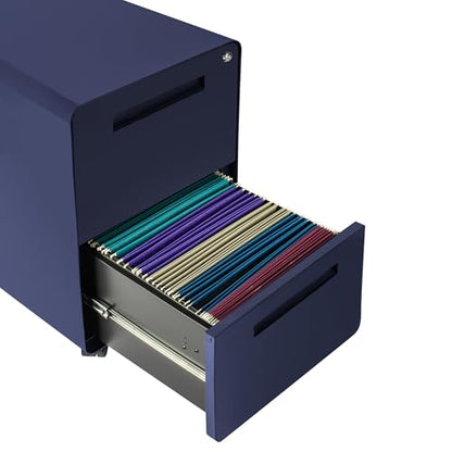 Laura Davidson Furniture Stockpile 2 Drawer Mobile File Cabinet with Lock - Under Desk Metal Filing Cabinet, Legal/Letter File Folders, Wheels and Stationary Feet, Pre-Assembled, Navy Blue - color: Navy Blue
