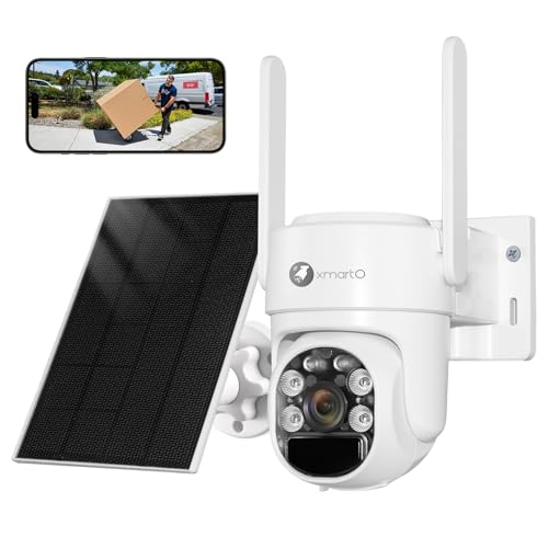 xmartO Wire-Free Solar Security Camera Outdoor Wireless, 4MP 2K QHD PTZ AI Tracking Security Camera, 5G Dual Band WiFi6, 8700mAh Battery, All-Weather Solar Charging, WiFi6 Long Range, No Monthly Fees - style: 1-CAM COMBO