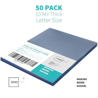 Binditek 10 Mil PVC Binding Covers, 8.5 x 11 Inches, Clear, 50 Pack | Plastic Binding Covers, 8.5" x 11" Letter Size, Clear, Square Corners, Unpunched, Ideal for Business Reports and Proposals - size: 10 Mil, style: 50P , Clear