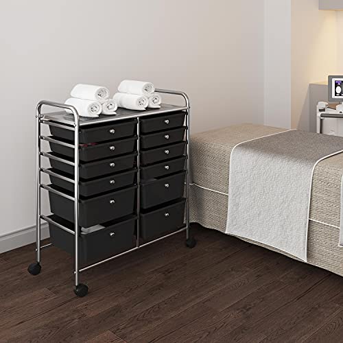 Yaheetech 12-Drawer Rolling Storage Cart on Wheels, Craft Organizer, Black - color: Black, style: 12 Drawers