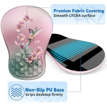 YIWEI Ergonomic Mouse Pad with Wrist Rest for Carpal Tunnel Pain Relief - color: Hummingbird