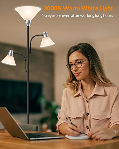 LEPOWER Floor Lamp, Bright Standing Lamp with Replaceable 3000K LED Lights - style: Floor Lamp (3 heads)