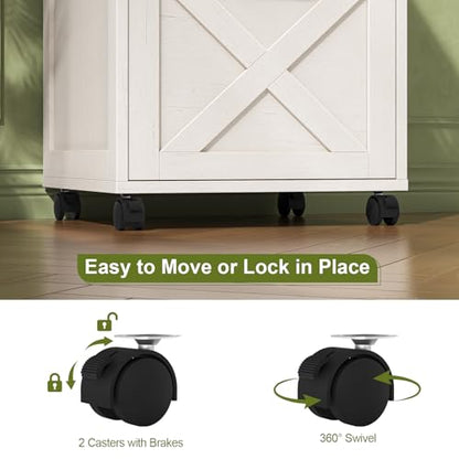 Vabches Office Filing Vertical Cabinet with 2 Drawers, Unique White | Farmhouse Filing Cabinet with Open Storage Space, Wheels and Printer Stand for Hanging Files Letter/A4 for Home Office. - color: Unique White, style: Vertical