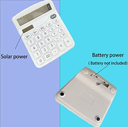 YOUHO Solar Battery Dual Power Standard Function Electronic Calculator with Large LCD Display - White - color: white