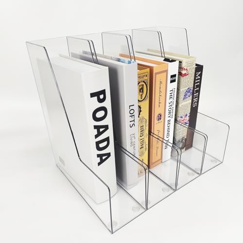 Clear Vertical File Holder, 4 pack, for Home Office | Clear plastic Magazine Organizer, 2-pack. Multi-purpose document organizer for home office, school. Space-saving storage. - color: 4 pack Clear